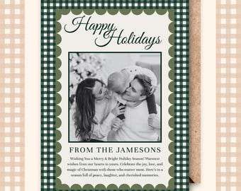 Gingham Border Holiday Photo Card | Editable Christmas Card (Digital Download)