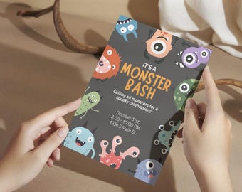 Editable Monster Bash Halloween Invitation | Spooky Kids Party (Digital Download)