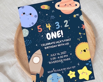 Space First Birthday Invitation | Editable Planet Theme (Digital Download)