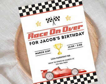 Digital Editable Race on Over Invitation | Birthday Party | Racecar | Racing Party Invite
