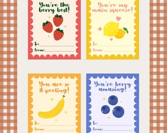 Fruit Puns Valentine's Day Cards, Classroom Party (Digital Download