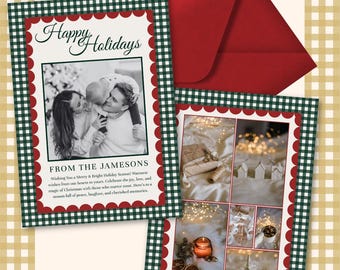 Editable Family Photo Christmas Card | Scalloped Gingham (Digital Download)