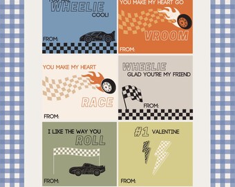 Trendy Checkered Valentines Day Racing Racecar Boys Valentine Cards Printable Class Party DIY
