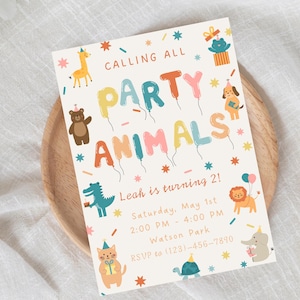 Invito modificabile digitale per tutti gli animali da festa / Invito per feste di compleanno per bambini / Invito modificabile per qualsiasi età per il compleanno Scarica