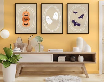 Halloween Wall Art Prints | Ghost, Bats, Pumpkins (Digital Download)