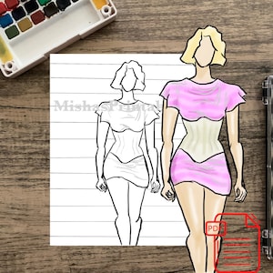 Fashion Illustration Printable Coloring Page | Coloring Book | For Kids and Adults | Easy Fashion Coloring Pages | Instant Download