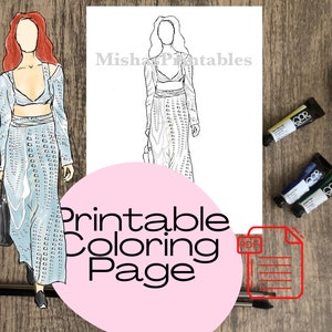 Fashion Coloring Page | Dress Up | For Kids and Adults | Fashion Art Coloring Book | Easy Coloring Pages | Instant Download