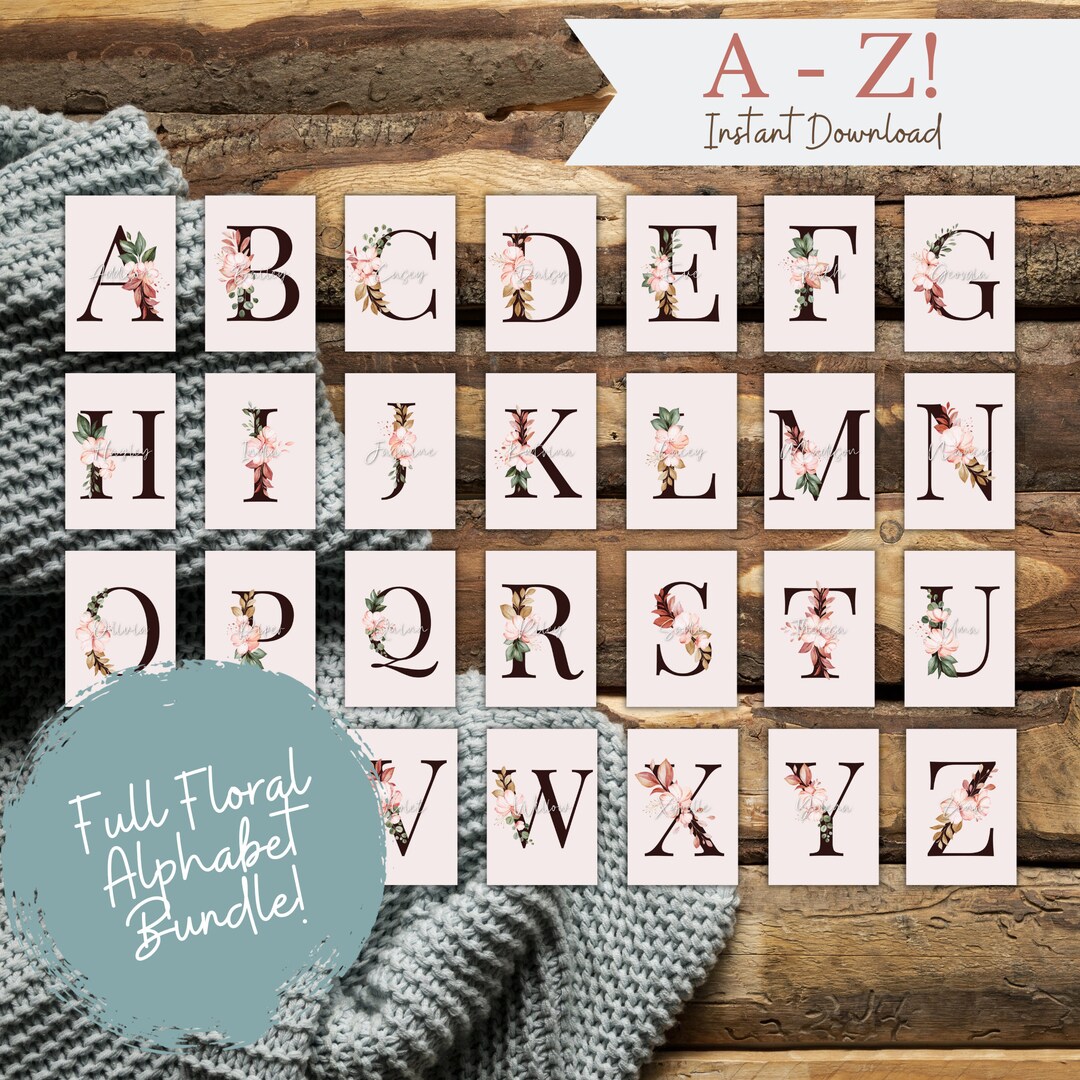 Floral Letter Name Art. Letters A Z Full Alphabet. Poster, Image