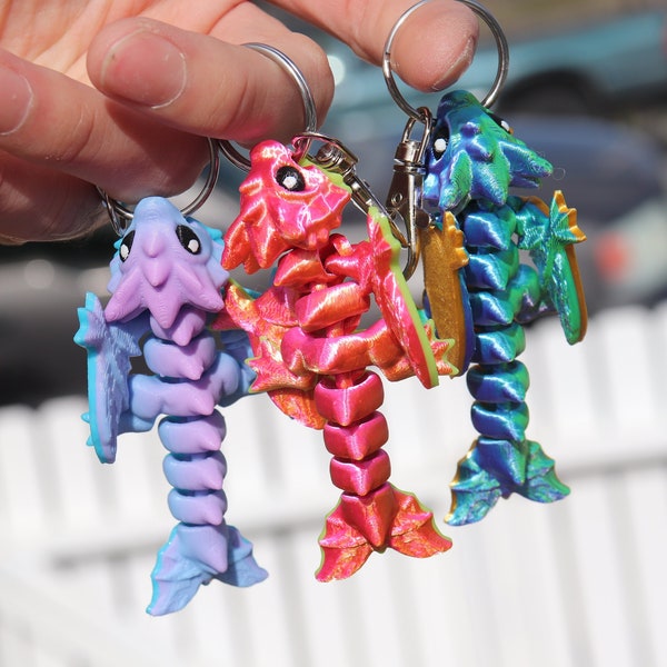 Dragon Keychain  - 3D Printed, Full Color - Fun Gift - Key Buddies - Unique Item - Articulated - Fidget Toy