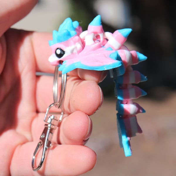 Trans Pride Dragon Keychain - 3D Printed, Full Color - Fun Gift - Key Buddies - Unique Item - Articulated - Fidget Toy, Handmade