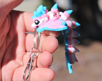 Trans Pride Dragon Keychain - 3D Printed, Full Color - Fun Gift - Key Buddies - Unique Item - Articulated - Fidget Toy, Handmade