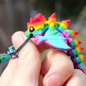 Rainbow Dragon Keychain  - 3D Printed, Full Color - Fun Gift - Key Buddies - Unique Item - Articulated - Fidget Toy, Handmade