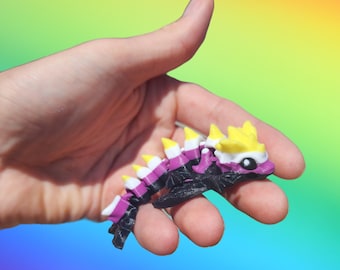 Non-Binary Pride Dragon Keychain -  3D Printed, Full Color - Fun Gift - Key Buddies - Unique Item - Articulated - Fidget Toy, Handmade