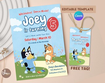 Blue-y Dog Printable Birthday Invitation, Editable Blue Puppy Invite, Kids Party, Kids Birthday Invitation, Printable Birthday Template