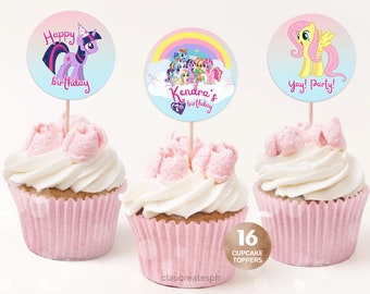 Unicorn Pony Cupcake Toppers, Rainbow Pony Toppers, Circle Dessert Toppers, Birthday Cupcake Printable Toppers, Rainbow Unicorn Birthday