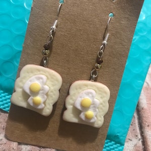 Egg and Toast Earrings ~ Cute Chibi Fimo Polymer Clay Kawaii Handmade ~  best friends