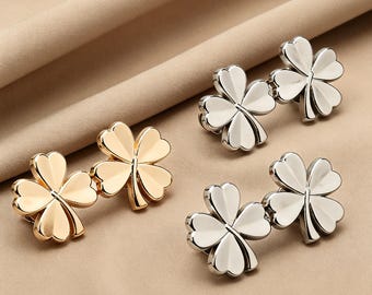 Hebilla de cinturón con trébol de cuatro hojas, hebilla de cinturón bicolor oro y plata, accesorio de trébol de la suerte, elegante regalo para mujer, dije de joyería de moda para la cintura