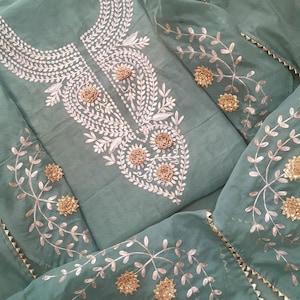 Handmade Chanderi Salwar Kameez, Zardozi Embroidery Punjabi Suit, Custom Size