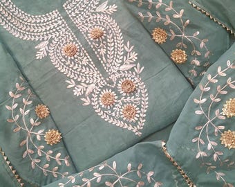Handmade Chanderi Salwar Kameez, Zardozi Embroidery Punjabi Suit, Custom Size
