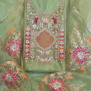 Indian Handmade Organza Salwar Kameez for Wedding and Party, Traditional Indian Punjabi Salwar Suit Zardozi Work for Wedding Ceremony