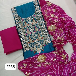 Hand Embroidered Indian Salwar Kameez, Bridal Chanderi Beautiful Gota Patti & Zardozi Work Salwar Kameez Leheriya Dupatta Custom Size