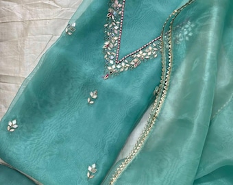 Handmade Organza Salwar Kameez: Zardozi Work, Punjabi Suit