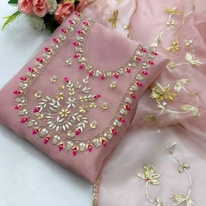 Handmade Organza Salwar Kameez With Hand Embroidery Gotta Work Punjabi Salwar Suit Wedding & Party wear Kurti Dupatta, Custom Size Available