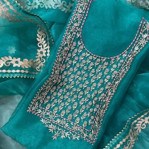 Handmade Organza Salwar Kameez With Hand Embroidery Zardozi Work Punjabi Salwar Suit Wedding & Partywear Kurti Dupatta Custom Size Available