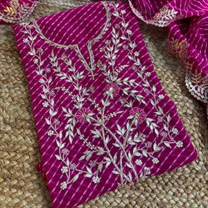 Pink Georgette Leheriya Kurti with Zardozi & Pearl Work