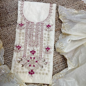 Indian Handmade Chanderi Salwar Kameez Hand Embroidery Zardozi Work Punjabi Salwar Suit Wedding Party Kurti Dupatta Its Custom Size Listing
