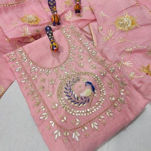 Handmade Chanderi Pink Kurti Dupatta Set, Kasab Thread Zardozi Work, Custom Size