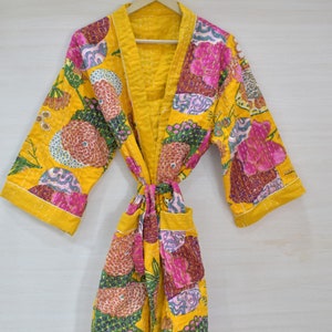 Kantha Cotton Long Length Kantha Kimono Jacket Unisex Robe Handmade Sustainable Eco-fashion Boho Gift Japanese Garden Barth robe Kimono