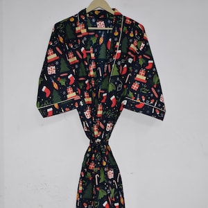 Peignoir de demoiselle d&#39;honneur taille unique - Idée cadeau imprimé Noël, vêtements de nuit d&#39;été bohème chic - Peignoir kimono léger pour elle