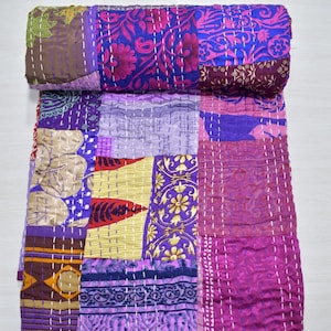 Edredón de patchwork bohemio, edredón Kantha, edredones vintage hechos a mano, ropa de cama bohemia tamaño king, manta, cubrecama, edredones hippies en venta