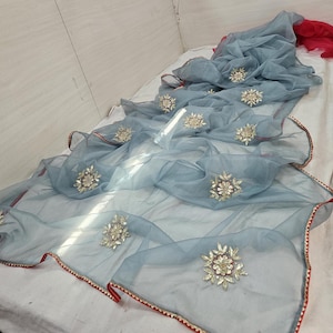 Handmade Designer Grey Color Saree, Soft Organza Saree With Handmade Tubelite stone Work, Indian Saree, Special Diwali Gift for Mother