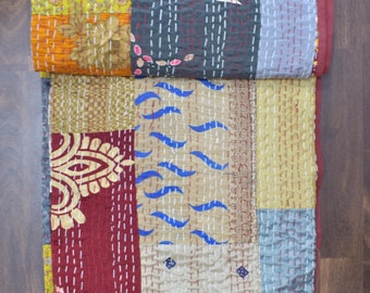 Indian Silk Kantha Blanket – Bohemian Patchwork Bedspread