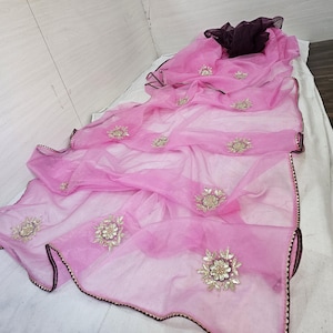 Elegant Purple Organza Saree with Intricate Handwork - Perfect for Festivals and Weddings, Ideal Christmas Gift from USA