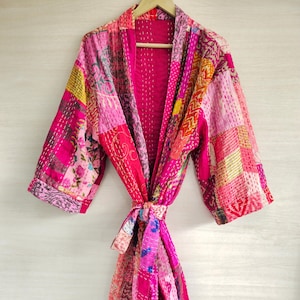 Stylish Silk Patola Kantha Kimono: A Bohemian Beauty for Her Wardrobe, ilk Robe Coat, Your Versatile and Stylish Beach Cover-Up
