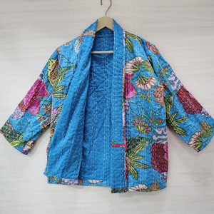 New Hand Stitch Jacket, Cotton Kantha Handmade Cotton Floral Jacket Reversible Strip Quilted Cotton Jacket Party Wear Gift For Women&#39;s