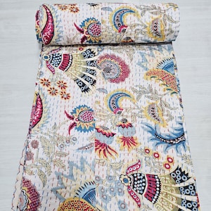 Cotton Bedspread Indian Kantha Comforter Kantha Quilt Queen Size Gudari Beautiful Indian Hand Stitched Handmade Kantha Quilt
