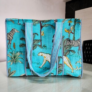 Bolso acolchado de algodón bordado, bolso de mano con estampado de bloques para mujer, bolso de viaje bohemio, bolso de hombro hecho a mano, bolso de fin de semana grande con flores, para dama de honor