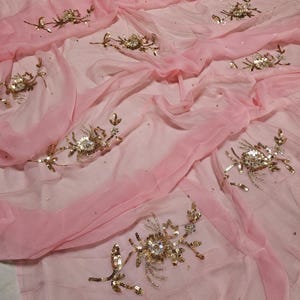 Bollywood Designer Party wear Chiffon Floral Handwork Saree with Unstitch Blouse, Handcrafted Chiffon Saree - Perfect for Special Occasions