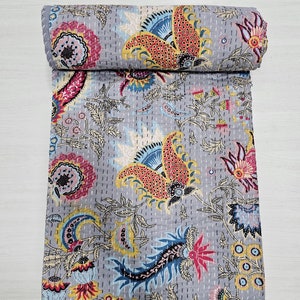 Cotton Bedspread Indian Kantha Comforter Kantha Quilt Queen Size Gudari Beautiful Indian Hand Stitched Handmade Kantha Quilt