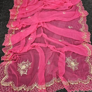 Handmade Pure Chiffon Saree for Wedding, Pink Chiffon Saree, Indian Traditional Wear Sari, Partywear Saree, Designer Saree, Floral Sari
