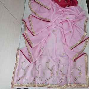 Handmade Designer Silk Saree With Heavy Gotta Patti Work, Traditional Indian Bride Wear, Festival Wedding Special Sari, Unique Fancy Saree