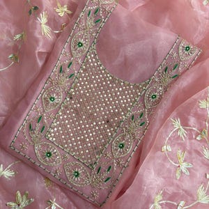 Handwork Cream Organza Salwar Kameez, Gota Patti Zardozi, Custom Size