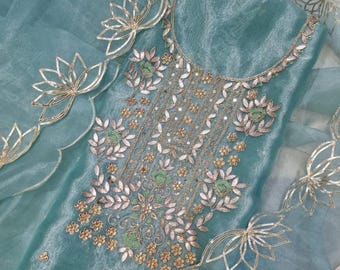 Handwork Organza Salwar Kameez, Zardozi Gota Patti, Custom Size