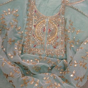 Hand Embroidered Chanderi Salwar Kameez, Gota Patti Zardozi Work