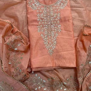 Handmade Chanderi Salwar Kameez, Zardozi Pearl Indian Suit, Custom Size
