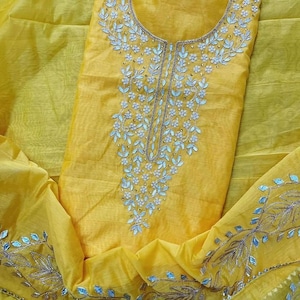 Indian Yellow Salwar Kameez Women Indian Chanderi Handmade Gotta Patti Punjabi Salwar Suit For Wedding Party Wear Kurtis Dupatta Custom Size